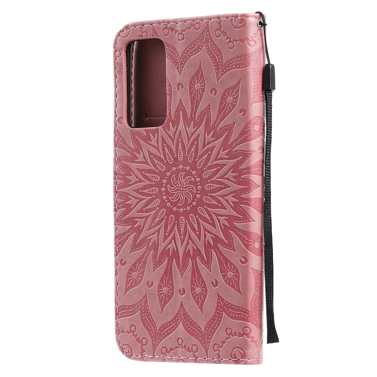 For Huawei Honor X10 Pressed Printing Sunflower Pattern Horizontal Flip PU Leather Case Holder & Card Slots & Wallet & Lanyard