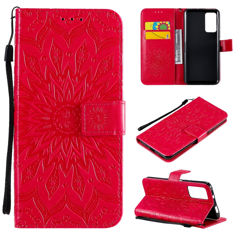 For Huawei Honor X10 Pressed Printing Sunflower Pattern Horizontal Flip PU Leather Case Holder & Card Slots & Wallet & Lanyard