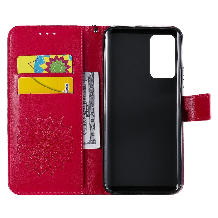 For Huawei Honor X10 Pressed Printing Sunflower Pattern Horizontal Flip PU Leather Case Holder & Card Slots & Wallet & Lanyard