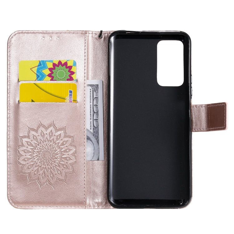 For Huawei Honor X10 Pressed Printing Sunflower Pattern Horizontal Flip PU Leather Case Holder & Card Slots & Wallet & Lanyard