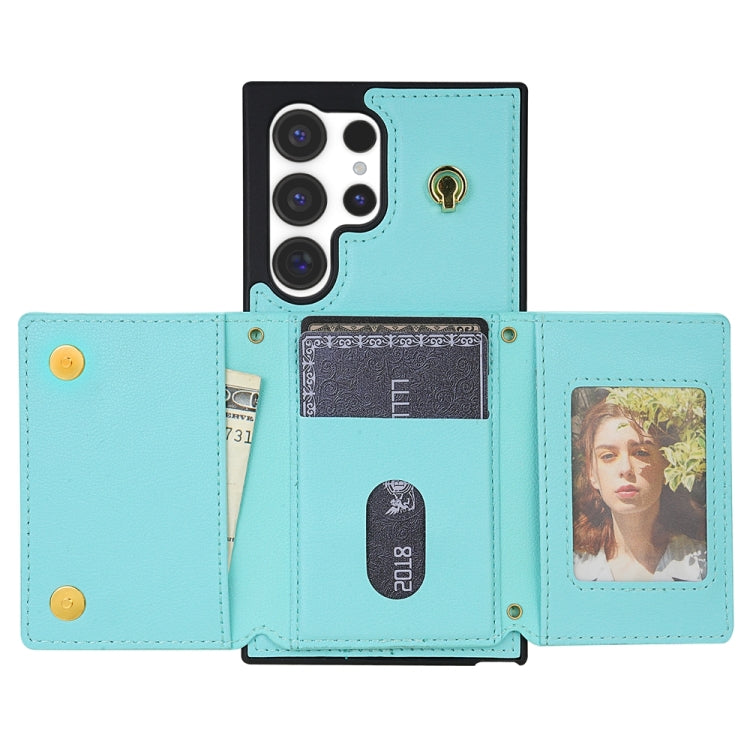 For Samsung Galaxy S24 Ultra 5G Three Fold Card Bag Phone Case with Long Lanyard