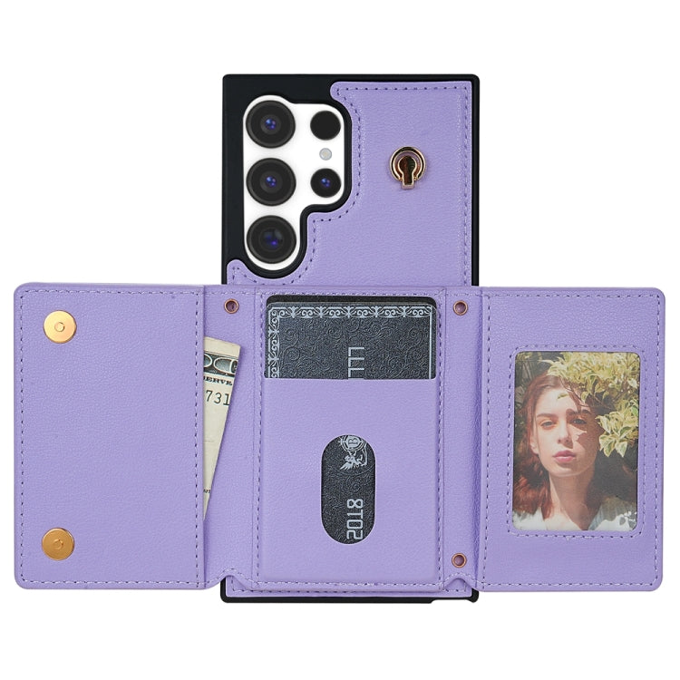 For Samsung Galaxy S24 Ultra 5G Three Fold Card Bag Phone Case with Long Lanyard