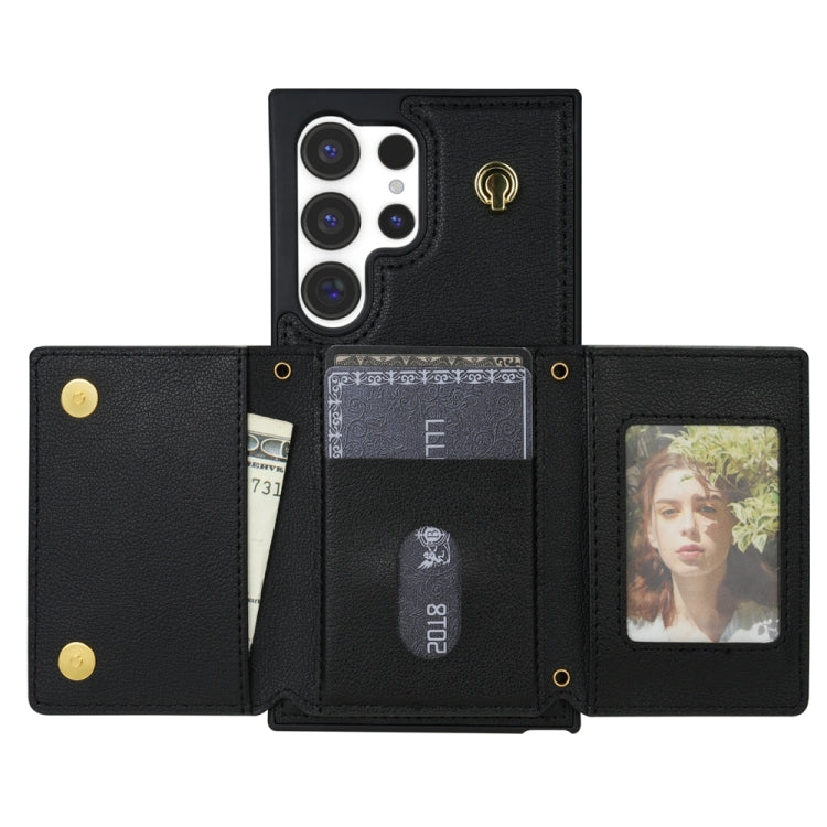 For Samsung Galaxy S23 Ultra 5G Three Fold Card Bag Phone Case with Long Lanyard