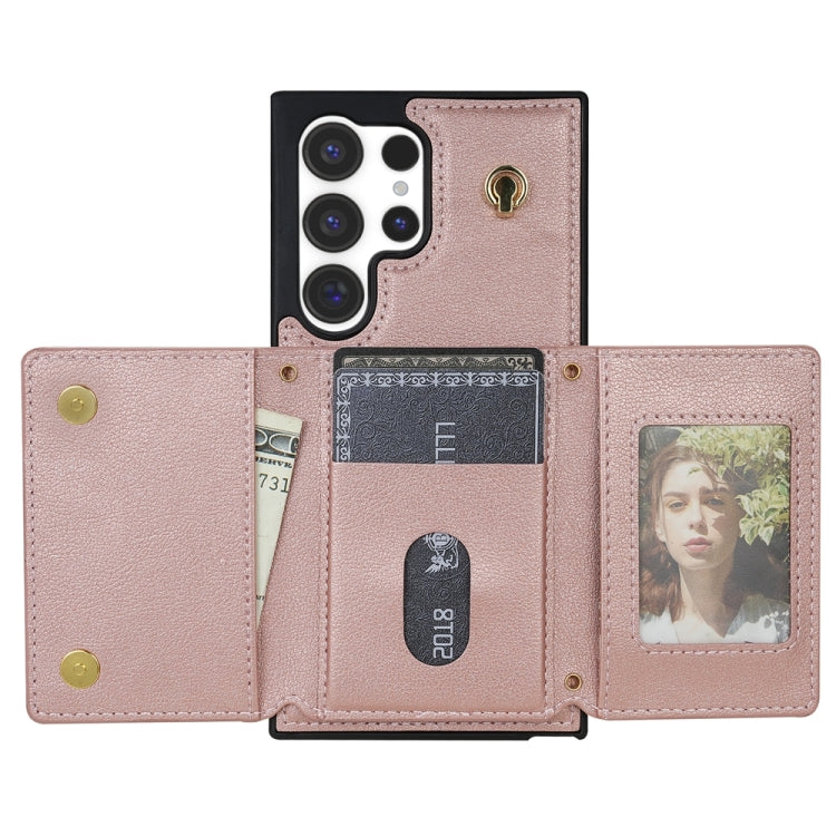 For Samsung Galaxy S23 Ultra 5G Three Fold Card Bag Phone Case with Long Lanyard