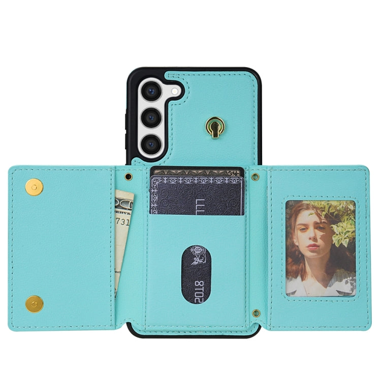 For Samsung Galaxy S23 5G Three Fold Card Bag Phone Case with Long Lanyard