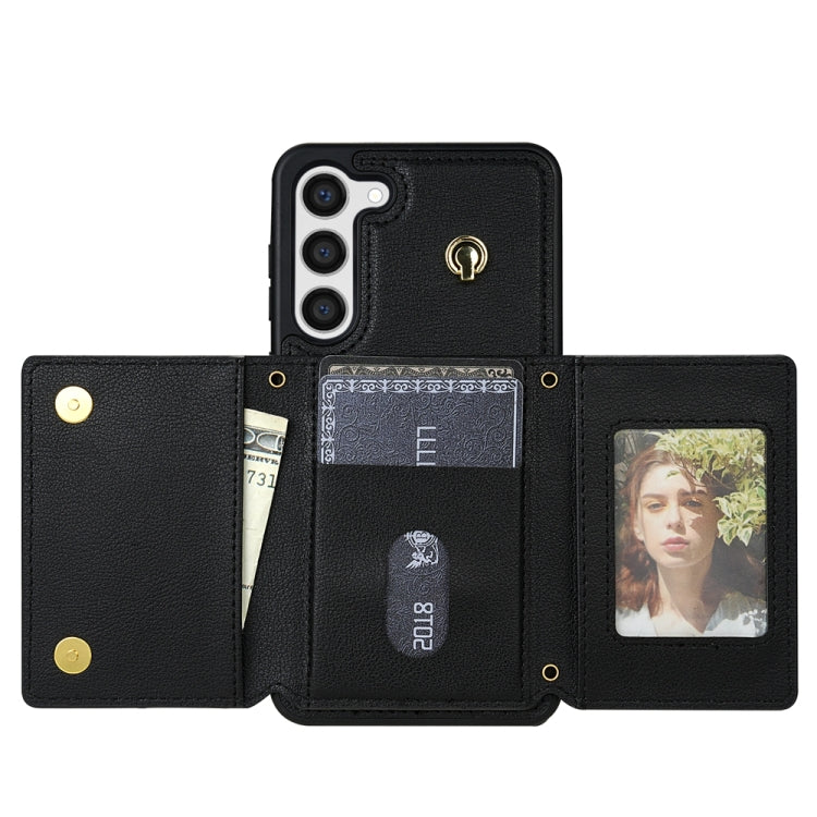 For Samsung Galaxy S23 5G Three Fold Card Bag Phone Case with Long Lanyard