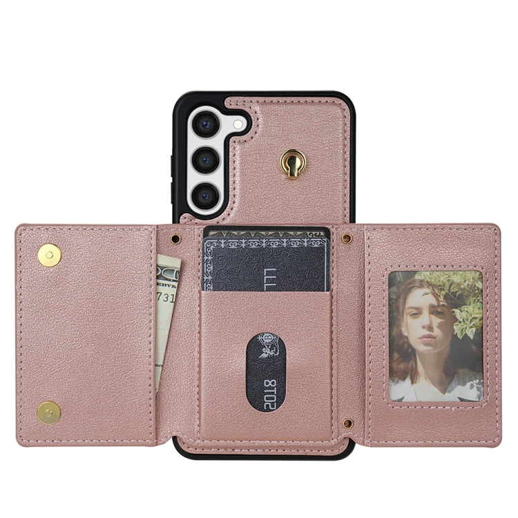 For Samsung Galaxy S23 5G Three Fold Card Bag Phone Case with Long Lanyard