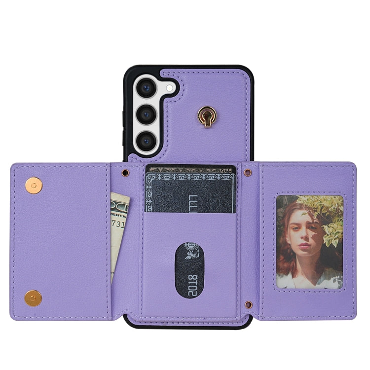 For Samsung Galaxy S23 5G Three Fold Card Bag Phone Case with Long Lanyard