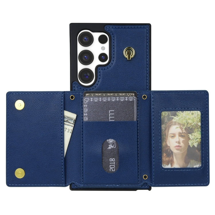 For Samsung Galaxy S22 Ultra 5G Three Fold Card Bag Phone Case with Long Lanyard