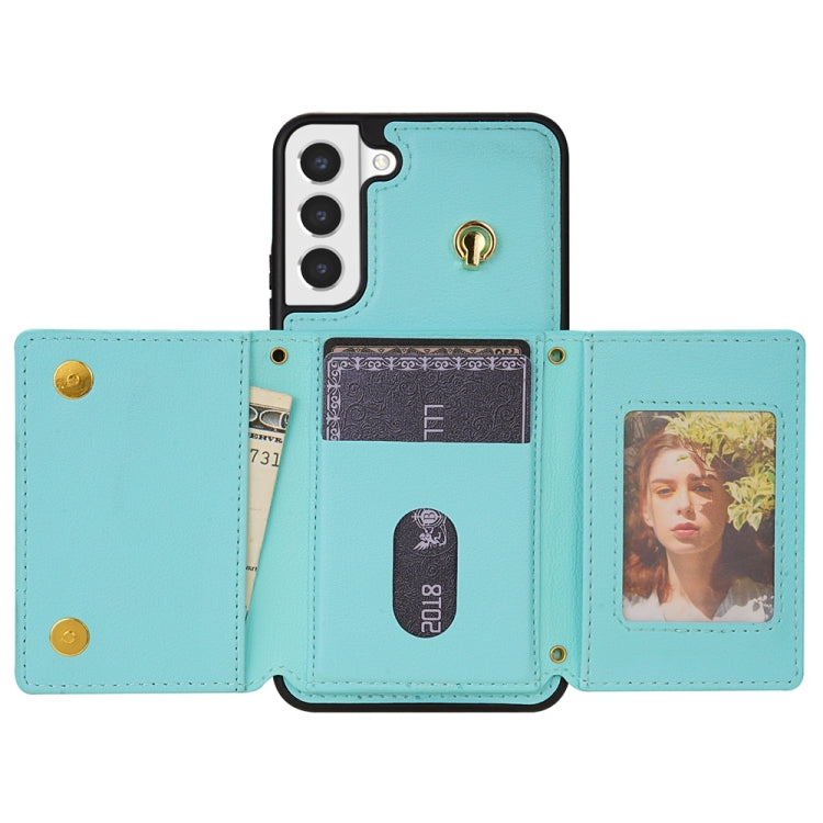 For Samsung Galaxy S22 5G Three Fold Card Bag Phone Case with Long Lanyard