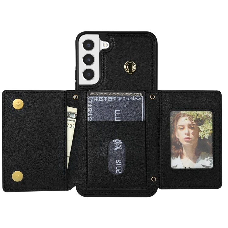 For Samsung Galaxy S22 5G Three Fold Card Bag Phone Case with Long Lanyard
