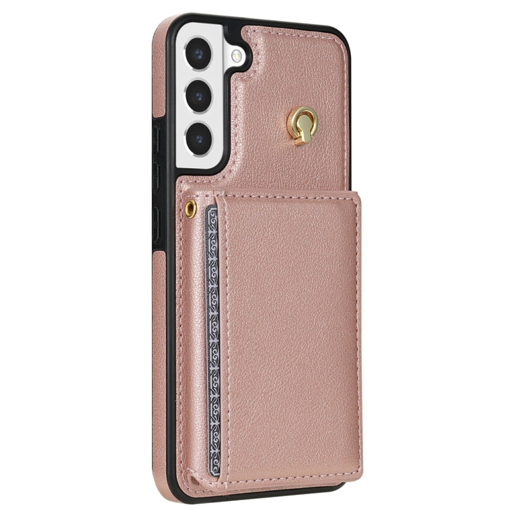 For Samsung Galaxy S22 5G Three Fold Card Bag Phone Case with Long Lanyard
