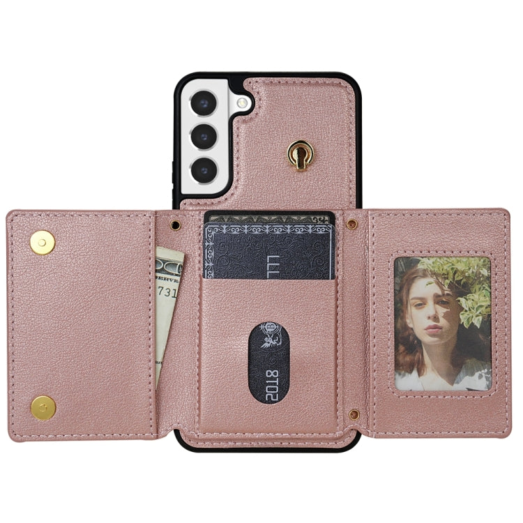 For Samsung Galaxy S22 5G Three Fold Card Bag Phone Case with Long Lanyard