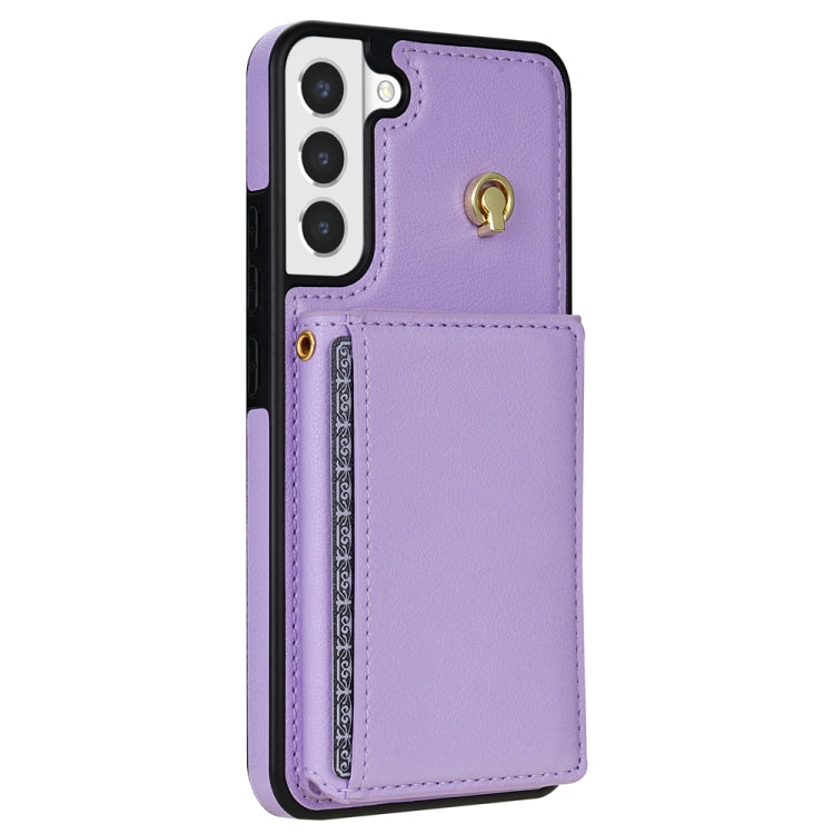 For Samsung Galaxy S22 5G Three Fold Card Bag Phone Case with Long Lanyard