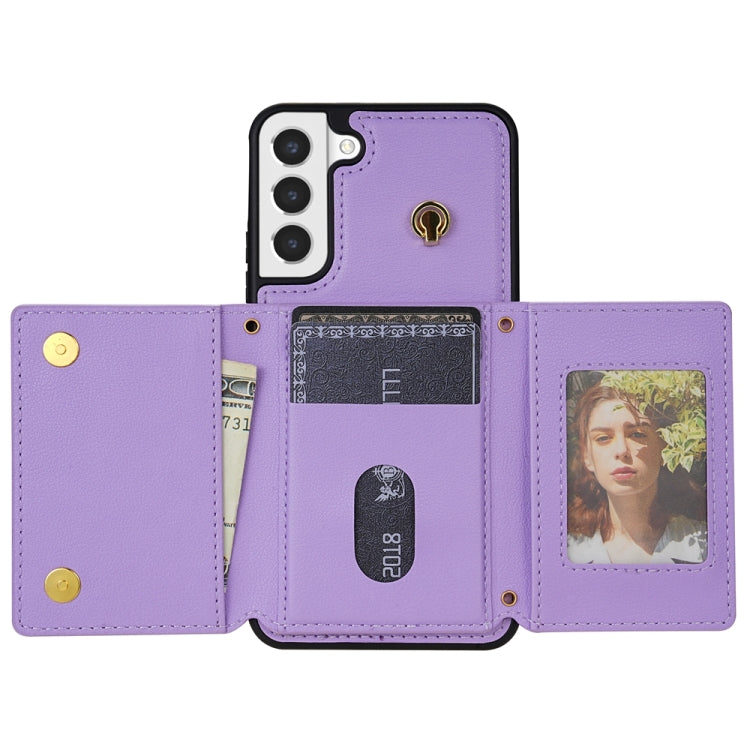 For Samsung Galaxy S22 5G Three Fold Card Bag Phone Case with Long Lanyard