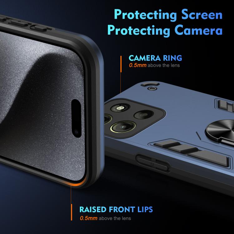 For Motorola Moto G15 Shockproof Metal Ring Holder Phone Case