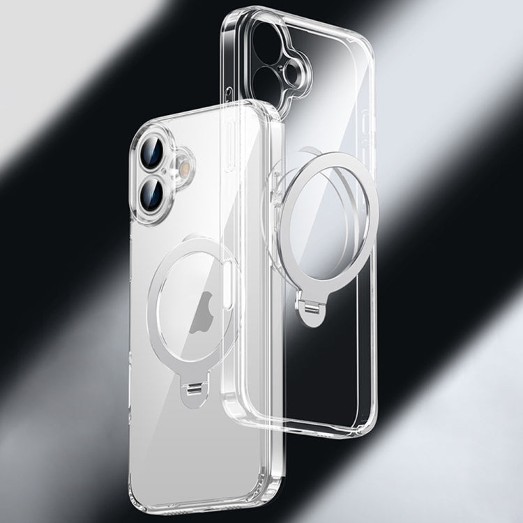 For iPhone 16 Fine Hole 360 Degree Rotating Holder MagSafe Phone Case - Transparent