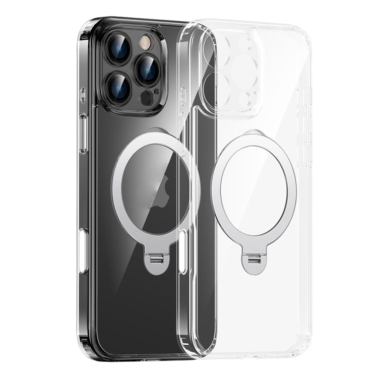 For iPhone 15 Pro Max Fine Hole 360 Degree Rotating Holder MagSafe Phone Case - Transparent