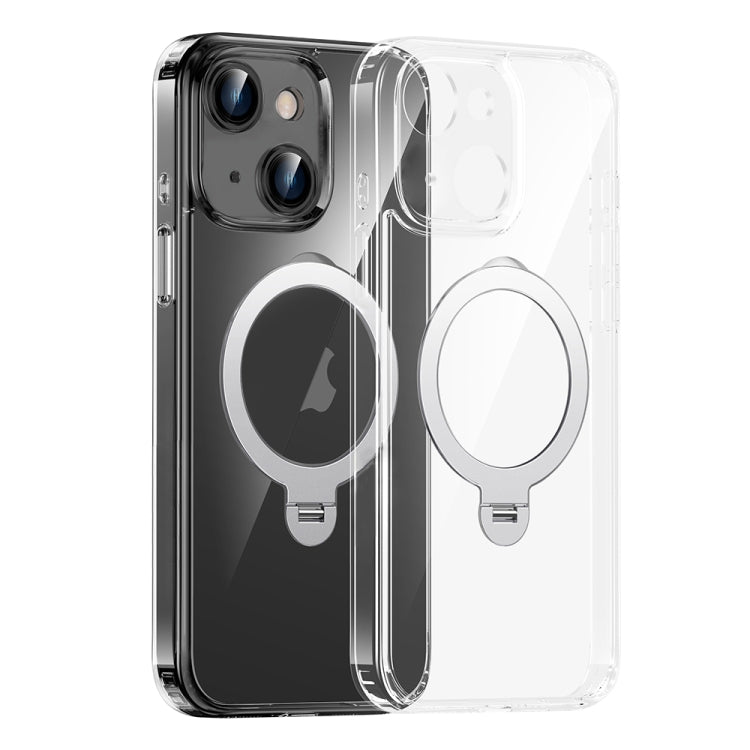 For iPhone 15 Fine Hole 360 Degree Rotating Holder MagSafe Phone Case - Transparent