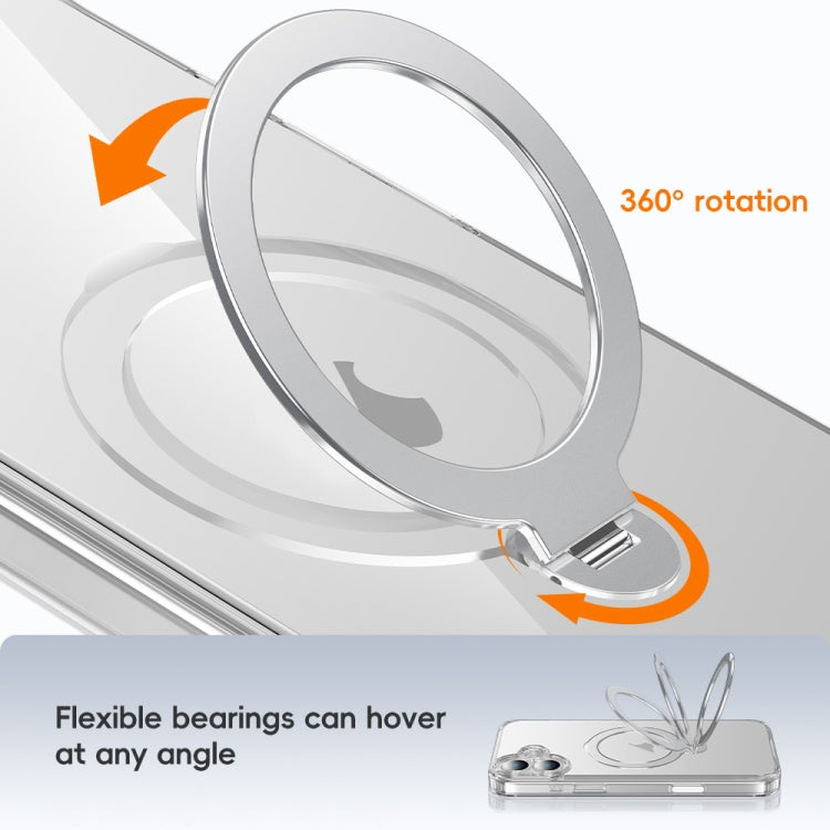 For iPhone 16 Plus Fine Hole 360 Degree Rotating Holder MagSafe Phone Case - Transparent