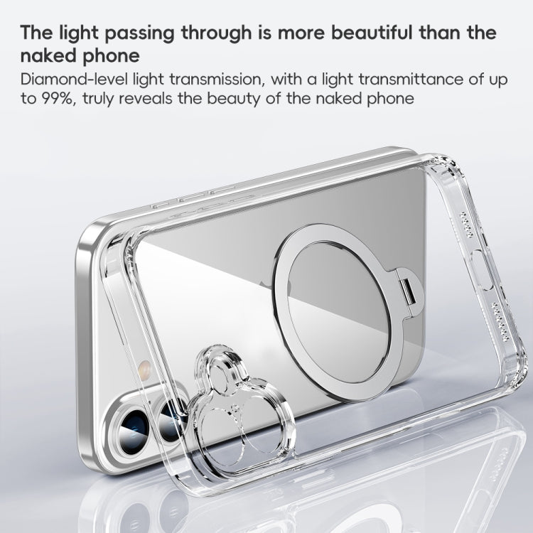 For iPhone 16 Plus Fine Hole 360 Degree Rotating Holder MagSafe Phone Case - Transparent