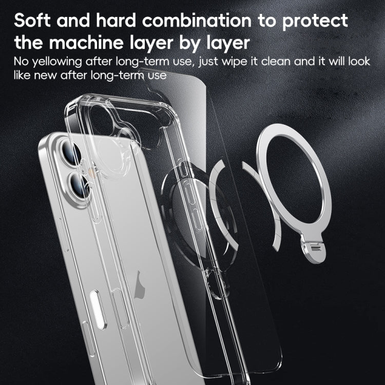 For iPhone 15 Pro Max Fine Hole 360 Degree Rotating Holder MagSafe Phone Case - Transparent