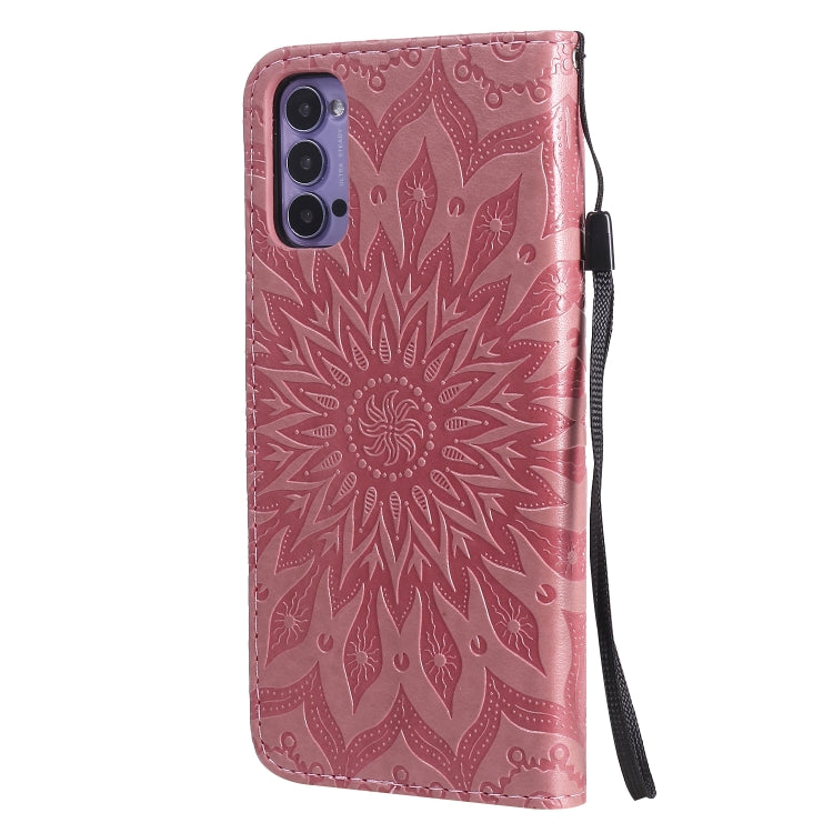 For OPPO Reno4 5G Sun Embossing Pattern Horizontal Flip Leather Case with Card Slot & Holder & Wallet & Lanyard