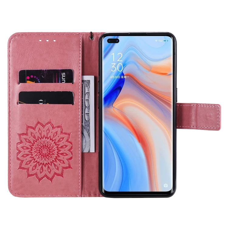 For OPPO Reno4 5G Sun Embossing Pattern Horizontal Flip Leather Case with Card Slot & Holder & Wallet & Lanyard