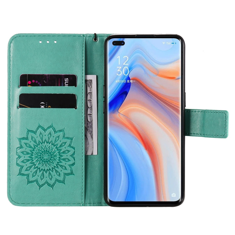 For OPPO Reno4 5G Sun Embossing Pattern Horizontal Flip Leather Case with Card Slot & Holder & Wallet & Lanyard