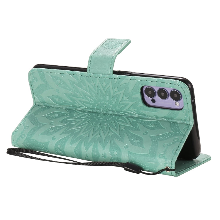 For OPPO Reno4 5G Sun Embossing Pattern Horizontal Flip Leather Case with Card Slot & Holder & Wallet & Lanyard