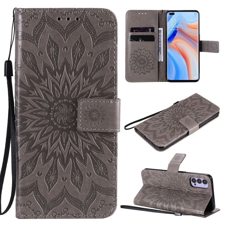 For OPPO Reno4 5G Sun Embossing Pattern Horizontal Flip Leather Case with Card Slot & Holder & Wallet & Lanyard