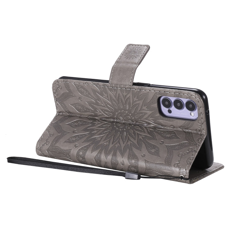 For OPPO Reno4 5G Sun Embossing Pattern Horizontal Flip Leather Case with Card Slot & Holder & Wallet & Lanyard