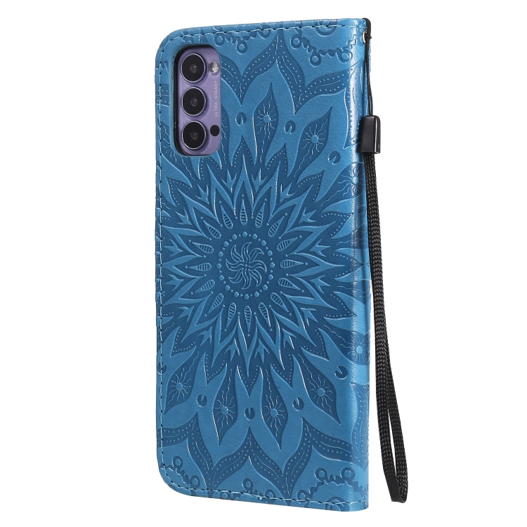 For OPPO Reno4 5G Sun Embossing Pattern Horizontal Flip Leather Case with Card Slot & Holder & Wallet & Lanyard