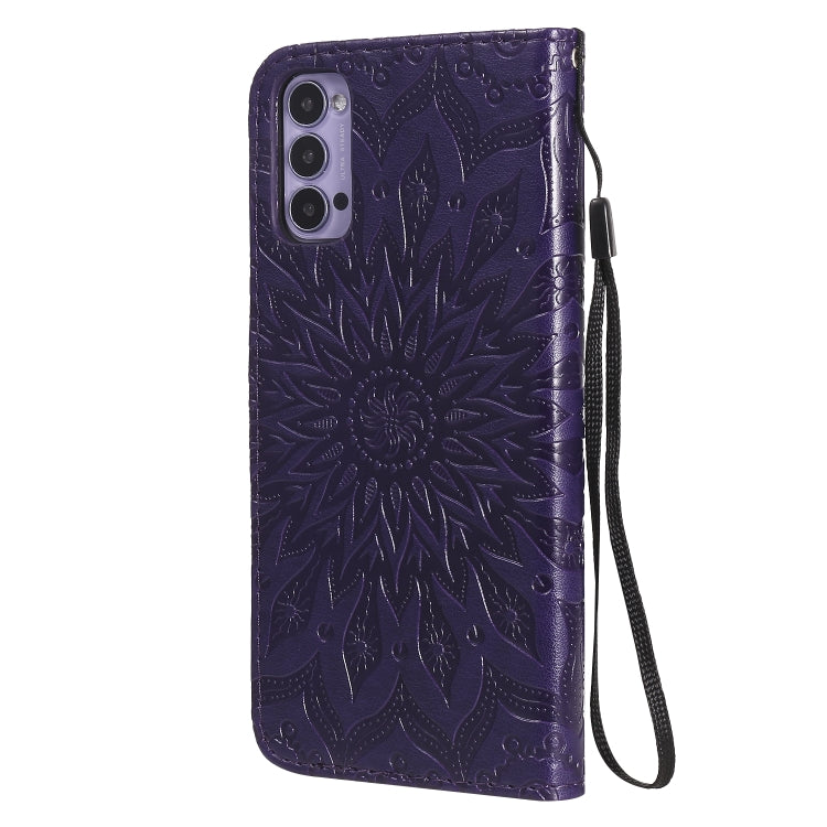 For OPPO Reno4 5G Sun Embossing Pattern Horizontal Flip Leather Case with Card Slot & Holder & Wallet & Lanyard