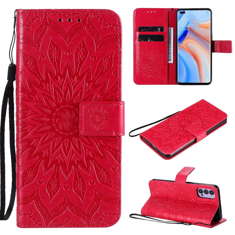 For OPPO Reno4 5G Sun Embossing Pattern Horizontal Flip Leather Case with Card Slot & Holder & Wallet & Lanyard