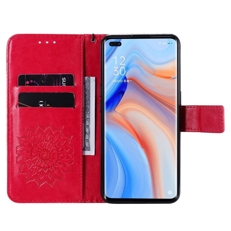 For OPPO Reno4 5G Sun Embossing Pattern Horizontal Flip Leather Case with Card Slot & Holder & Wallet & Lanyard