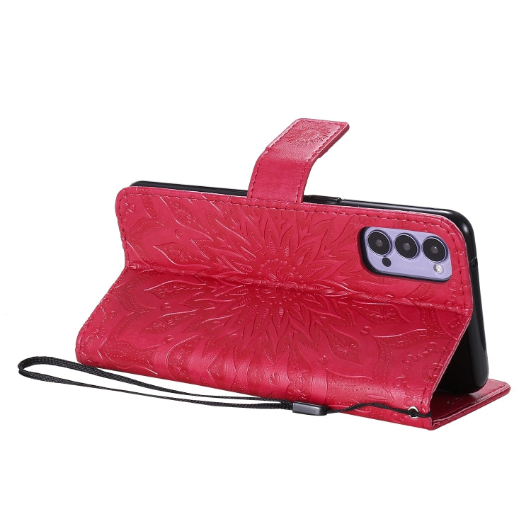 For OPPO Reno4 5G Sun Embossing Pattern Horizontal Flip Leather Case with Card Slot & Holder & Wallet & Lanyard