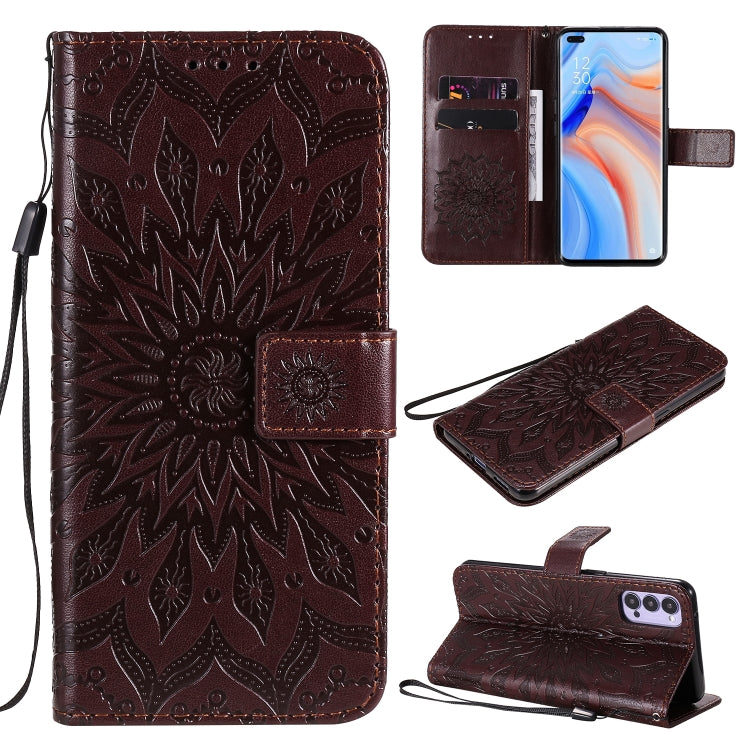 For OPPO Reno4 5G Sun Embossing Pattern Horizontal Flip Leather Case with Card Slot & Holder & Wallet & Lanyard