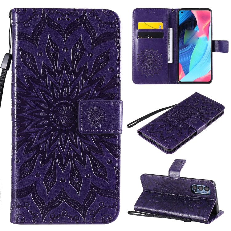 For OPPO Reno4 Pro 5G Sun Embossing Pattern Horizontal Flip Leather Case with Card Slot & Holder & Wallet & Lanyard
