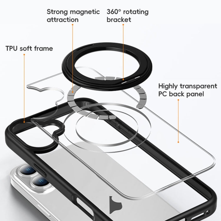 For iPhone 16 Pro High Transparency 360 Degree Rotating Holder MagSafe Phone Case