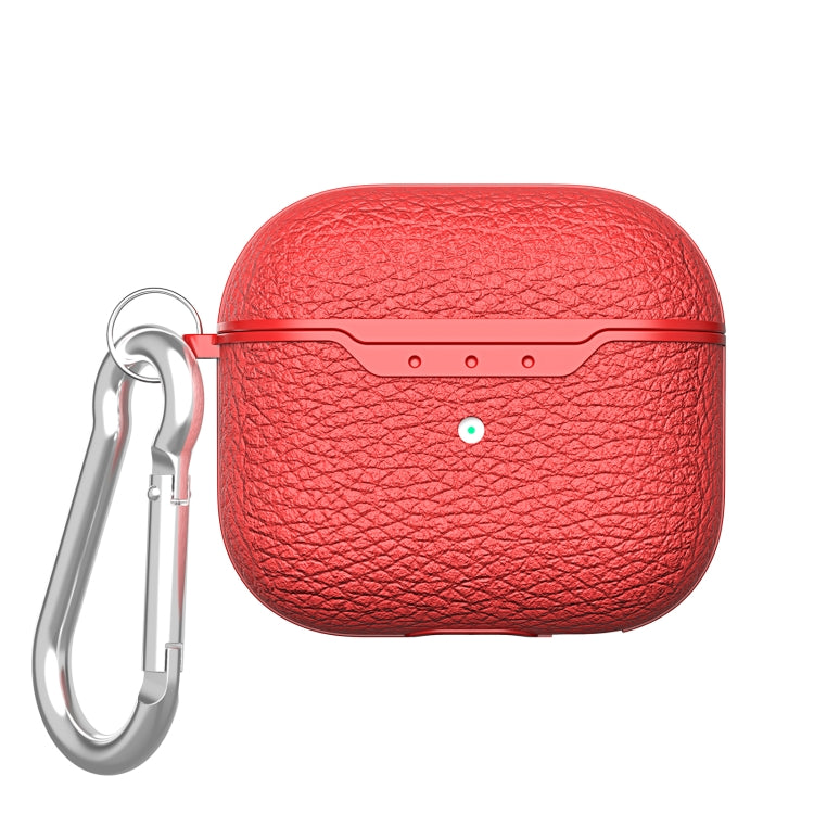 For AirPods 4 Litchi Texture TPU Shockproof Earphones Case with Hook