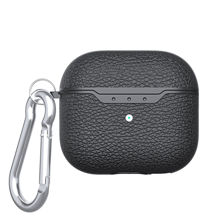 For AirPods 4 Litchi Texture TPU Shockproof Earphones Case with Hook