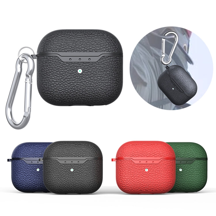 For AirPods 4 Litchi Texture TPU Shockproof Earphones Case with Hook