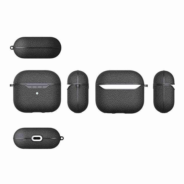 For AirPods 4 Litchi Texture TPU Shockproof Earphones Case with Hook