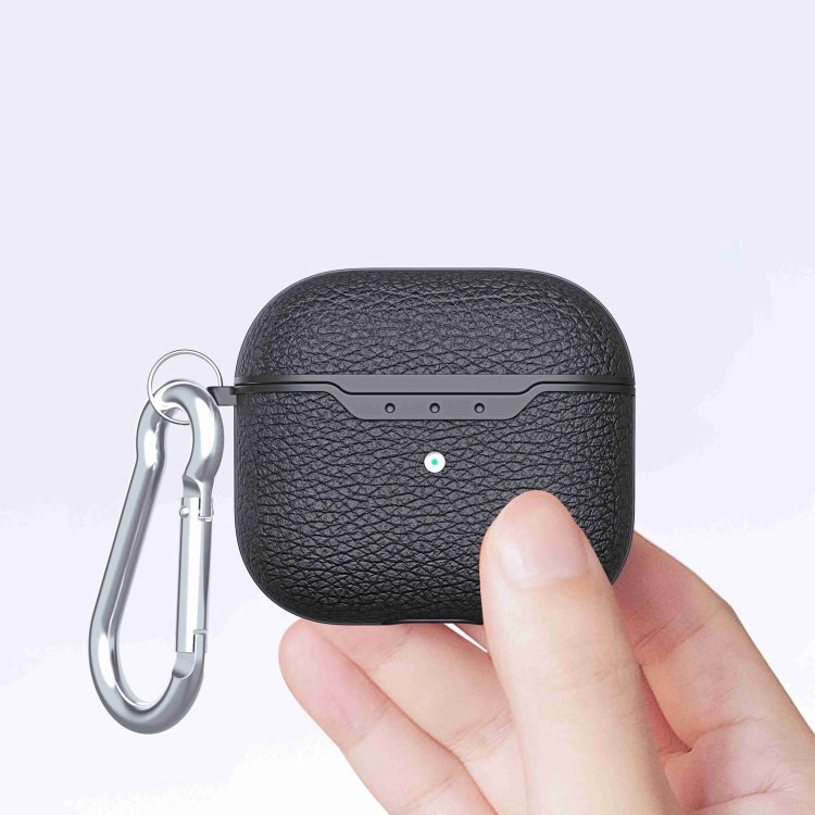 For AirPods 4 Litchi Texture TPU Shockproof Earphones Case with Hook
