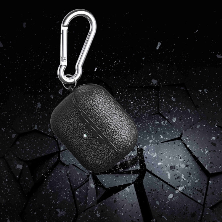 For AirPods 4 Litchi Texture TPU Shockproof Earphones Case with Hook