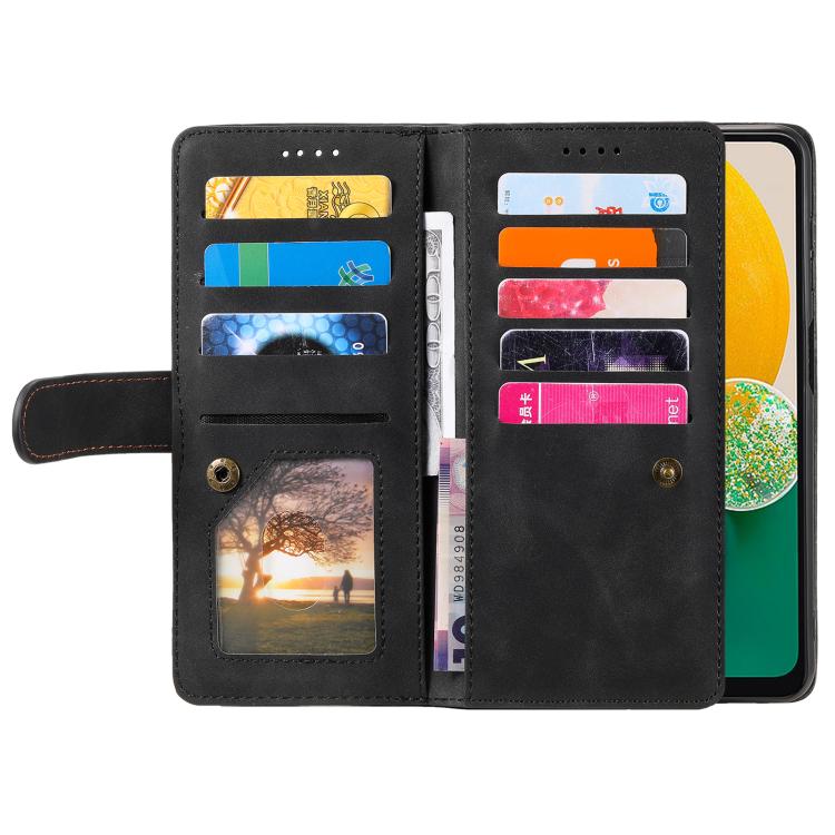 For Samsung Galaxy A17 5G Nine Card Zipper Bag Leather Phone Case with Lanyard