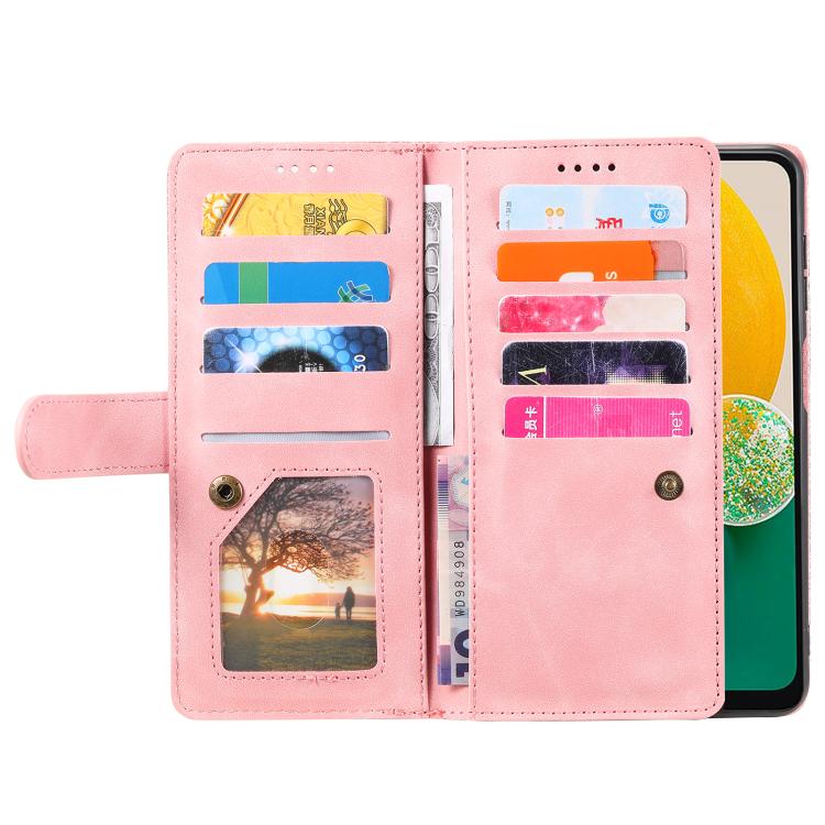 For Samsung Galaxy A17 5G Nine Card Zipper Bag Leather Phone Case with Lanyard