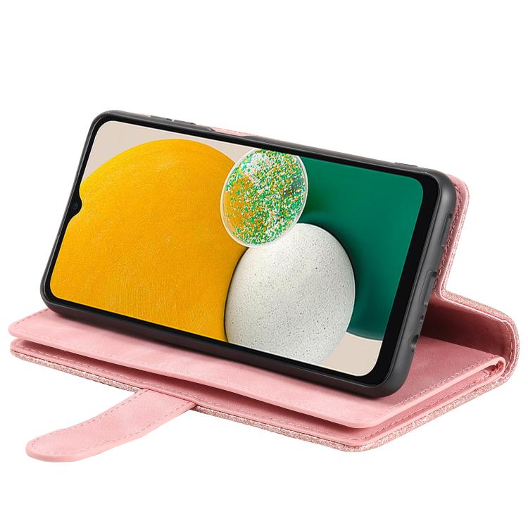 For Samsung Galaxy A57 5G Nine Card Zipper Bag Leather Phone Case with Lanyard