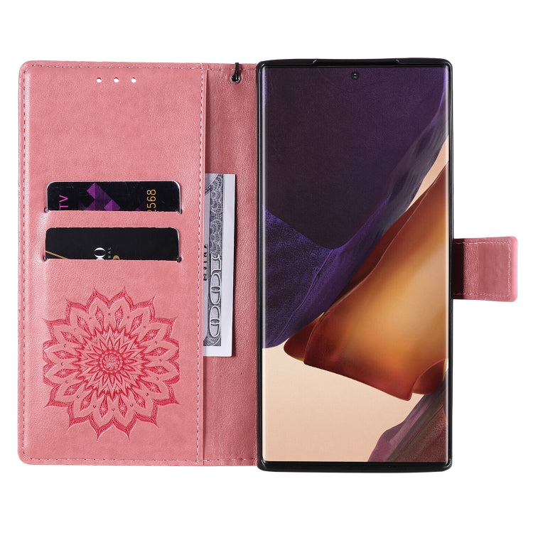 For Samsung Galaxy Note20 Ultra 5G Sun Embossing Pattern Horizontal Flip Leather Case with Card Slot & Holder & Wallet & Lanyard